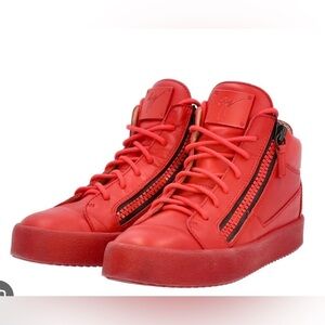 Giuseppe Zanotti Red High-Top Sneakers with Side Zippers